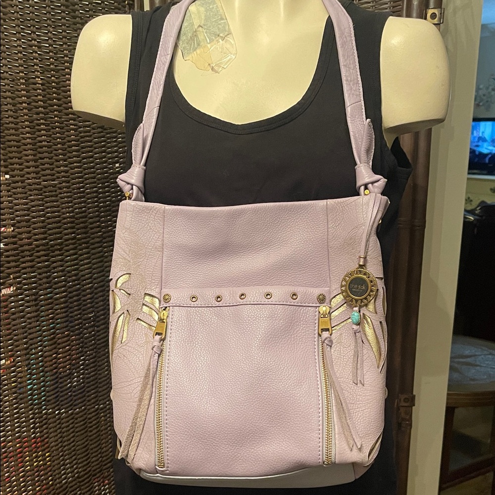 The Sak Light Purple Shoulder Bag with Gold Accents
